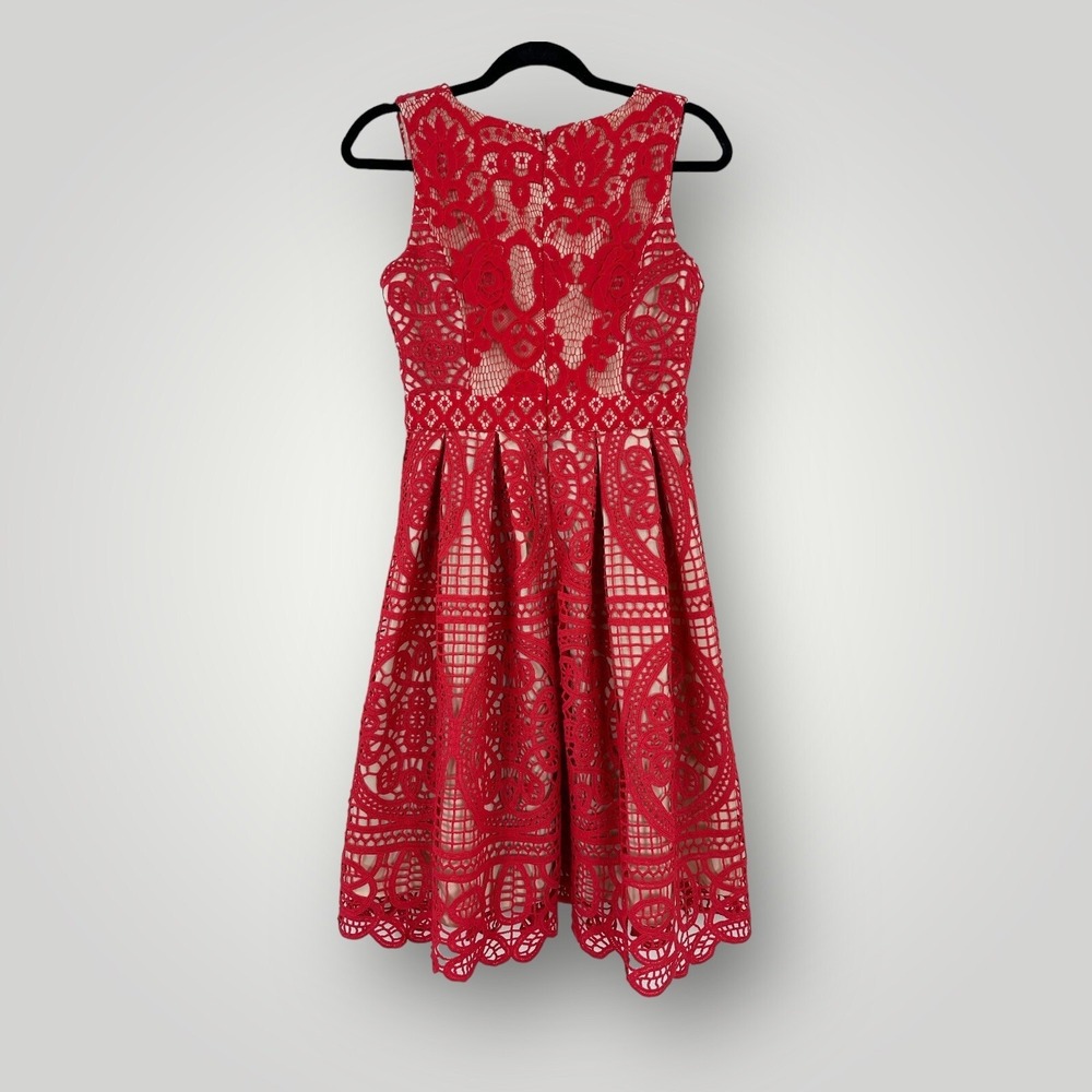 HD in Paris Dress Anthropologie Women 0 Amira Coral Lace Beige Lined Sleeveless - Picture 3 of 7